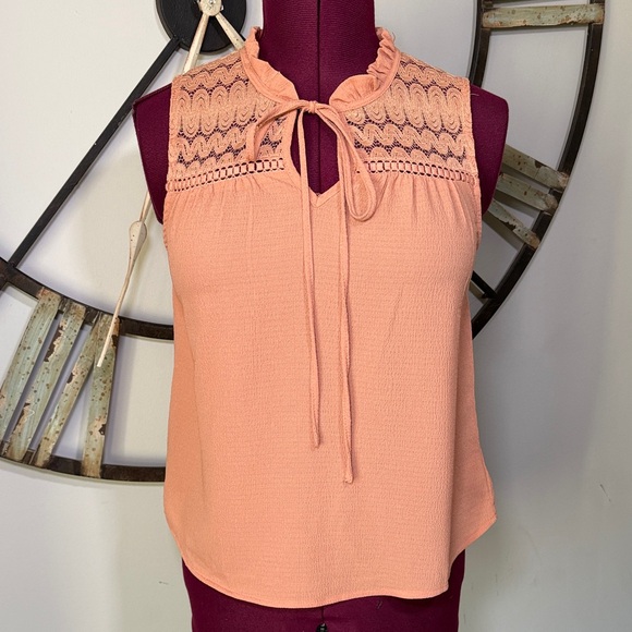 Sweet Wanderer Tops - Sweet Wanderer Peach Lace Detail Top